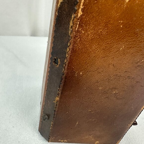 Vintage Leather Wrapped Decanter Wooden Stopper & Embossed Design A Menini Italy - Picture 7 of 9